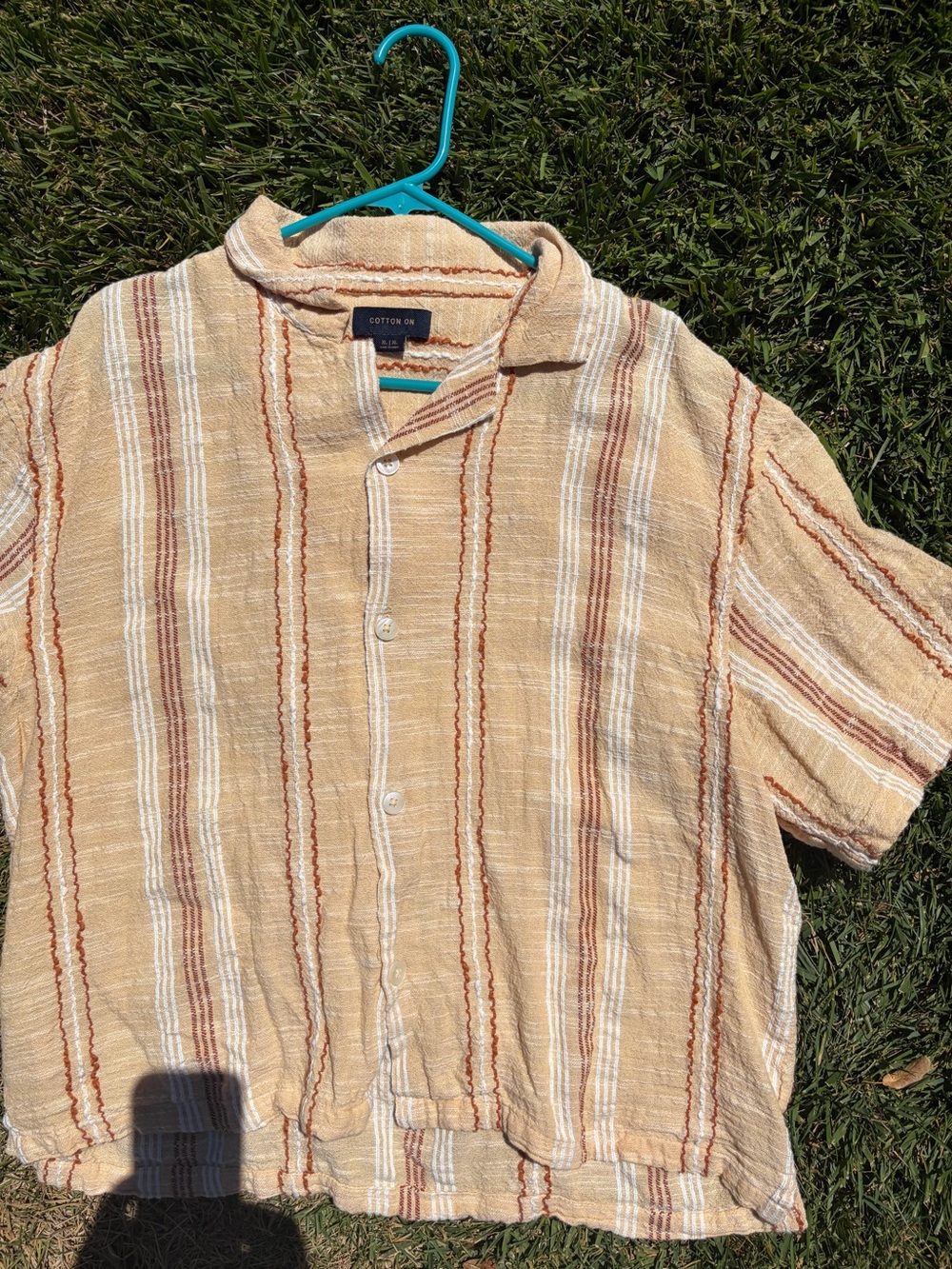 Cotton On Beige/yellowish Short-Sleeve Striped Button-Down Shirt
